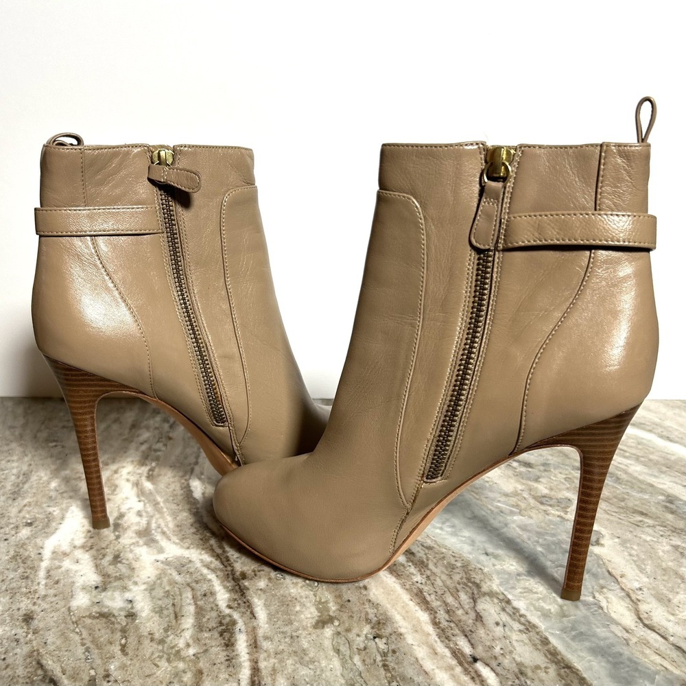 Ann Taylor Petra Buckle Platform Booties Beige Leather High Heeled Size 8M